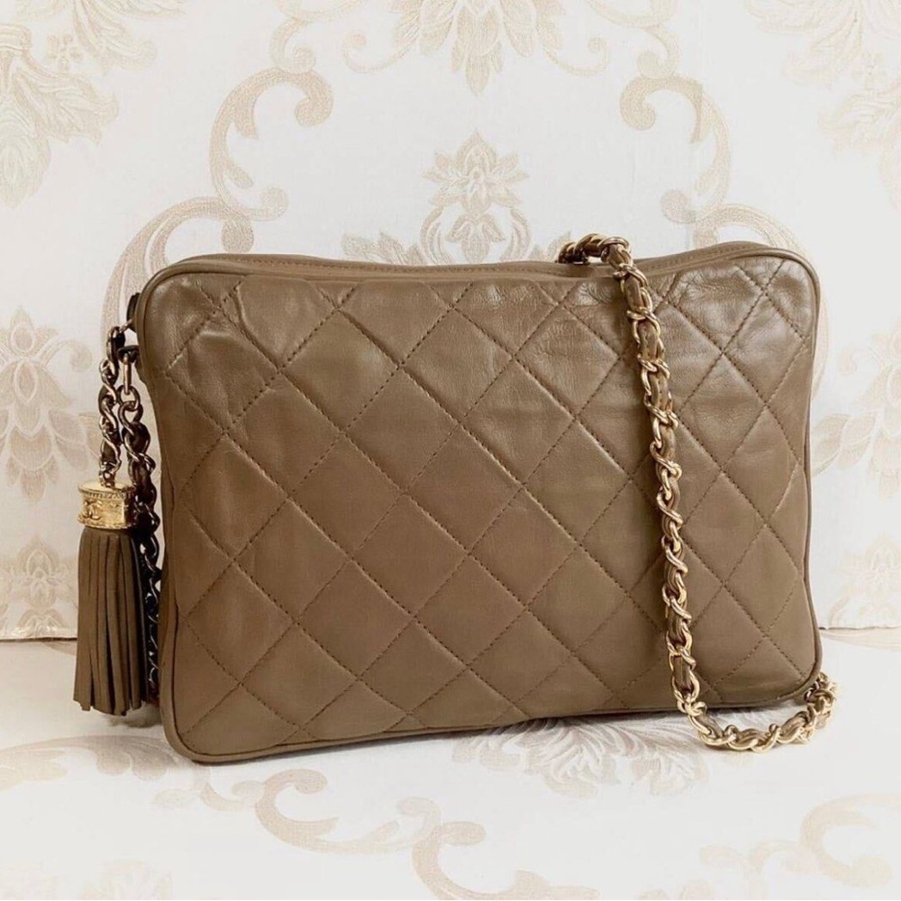Chanel camel khaki leather crossbody purse